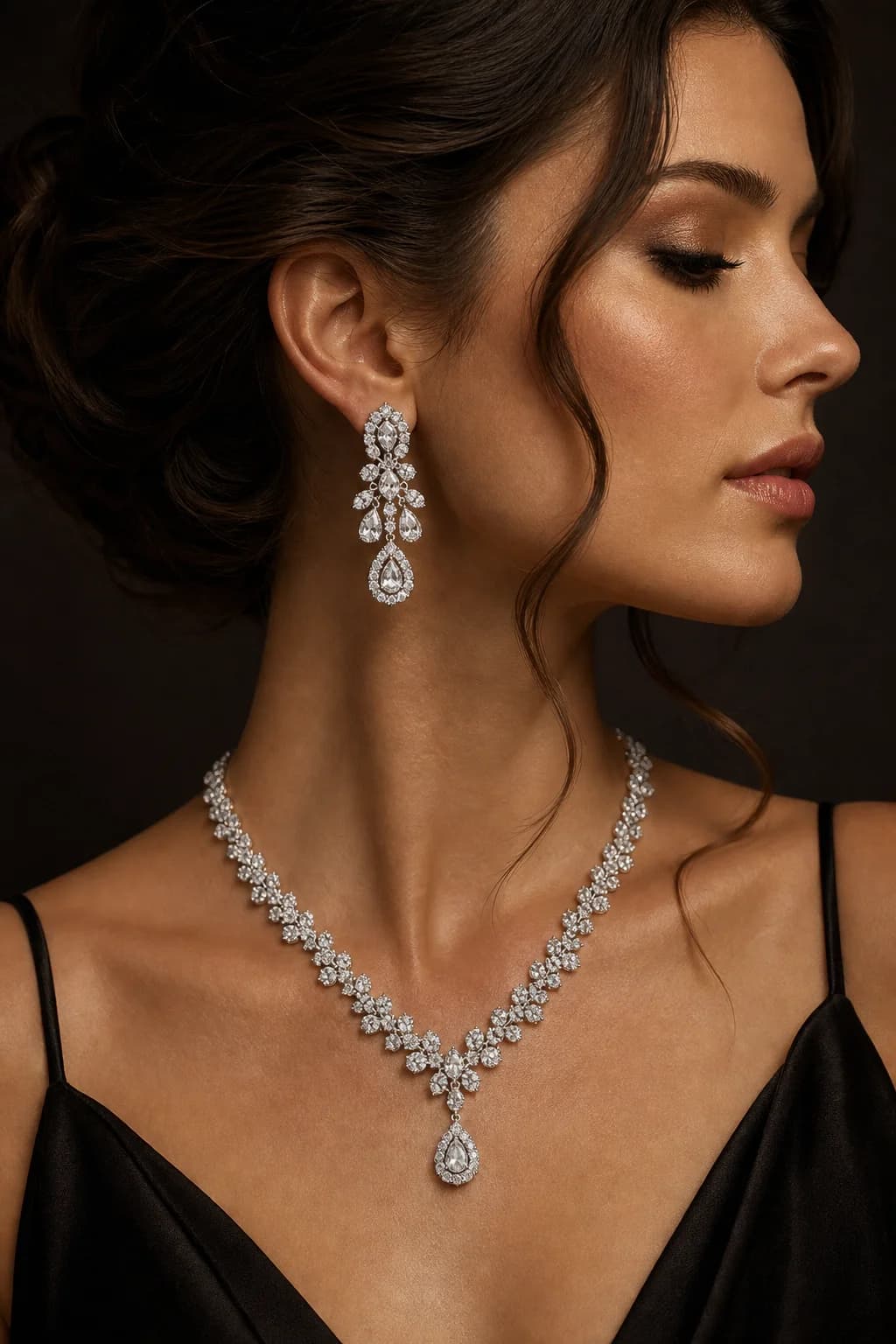 Woman wearing lab-grown diamond jewelry from Trichel & Co. fine diamond jewelry