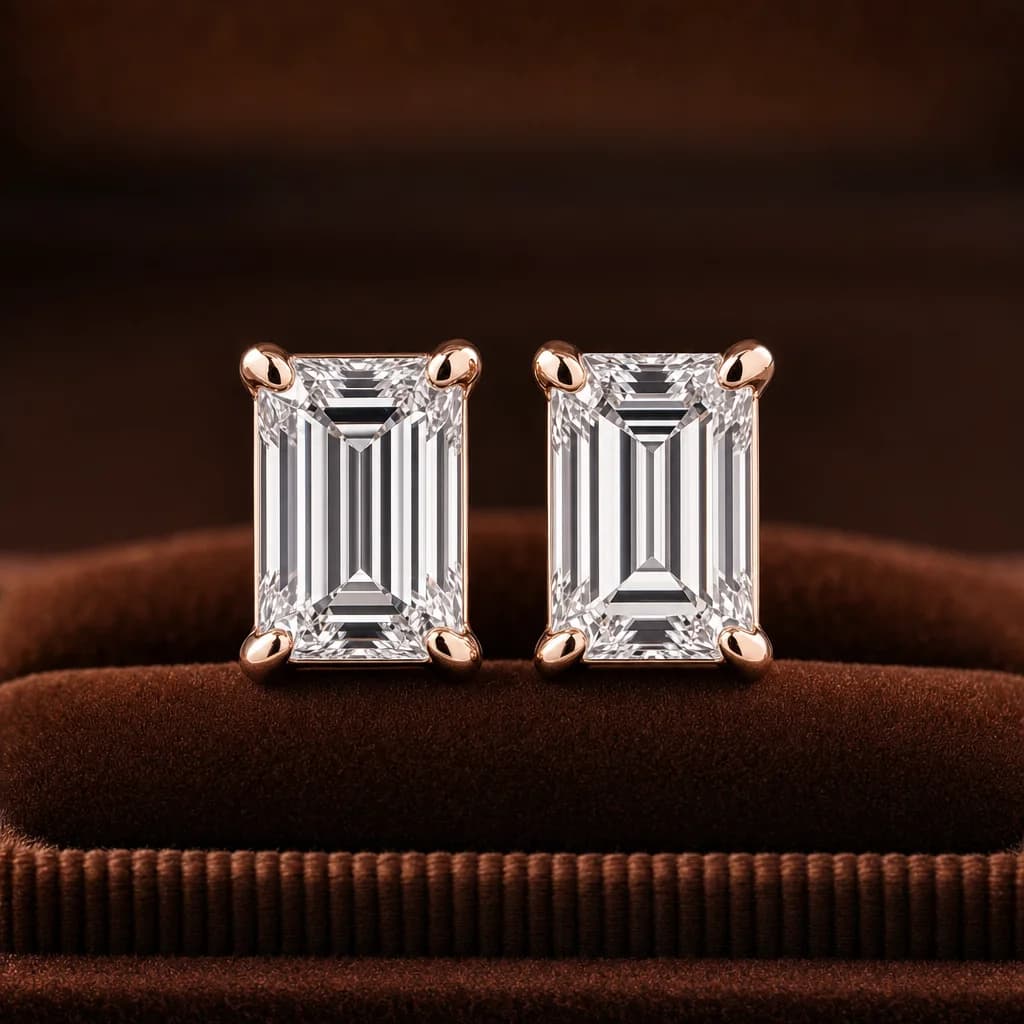 Emerald Cut Diamond Stud Earrings 1