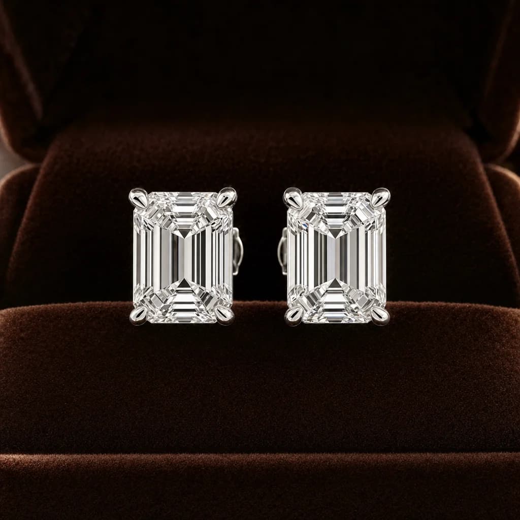 Emerald Cut Diamond Stud Earrings 2