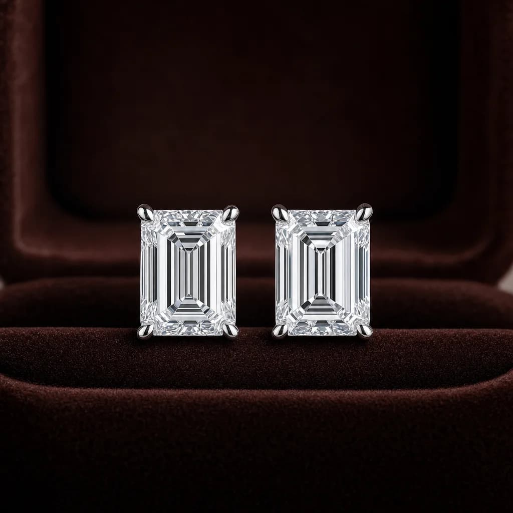 Emerald Cut Diamond Stud Earrings 3