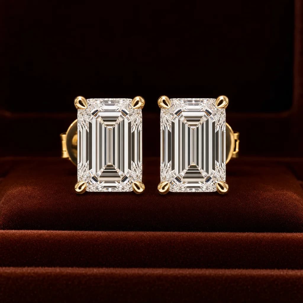 Emerald Cut Diamond Stud Earrings 4