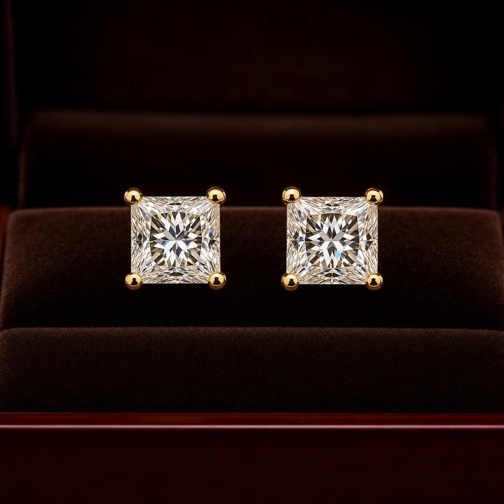Princess Cut Diamond Stud Earrings 1