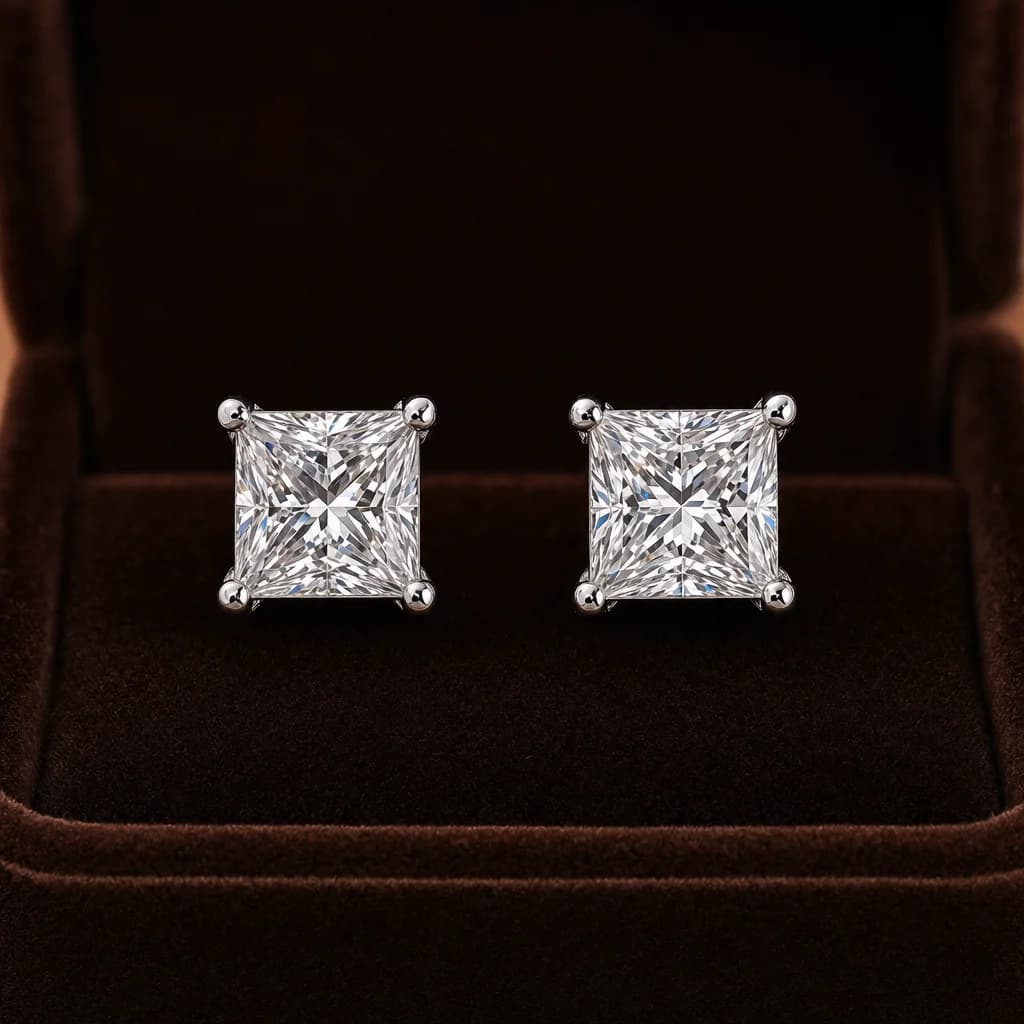 Princess Cut Diamond Stud Earrings 2