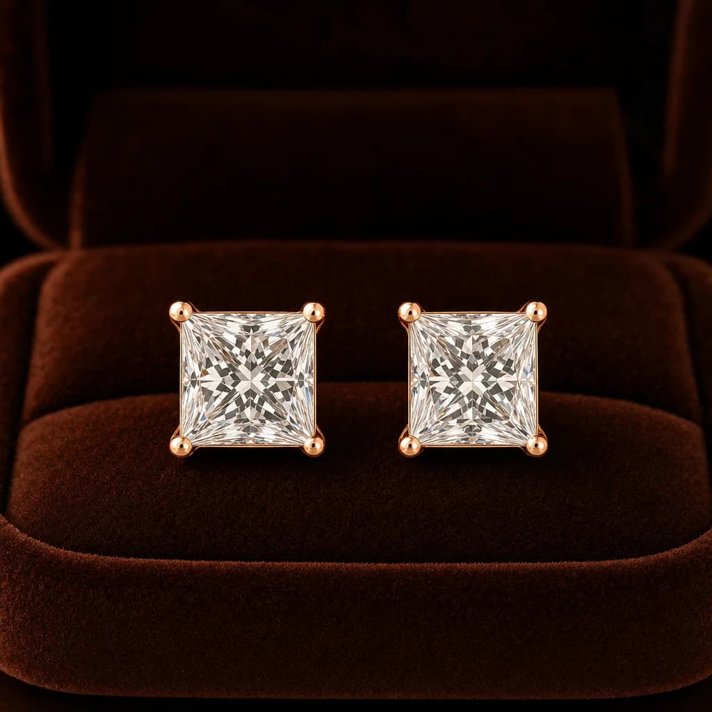 Princess Cut Diamond Stud Earrings 3