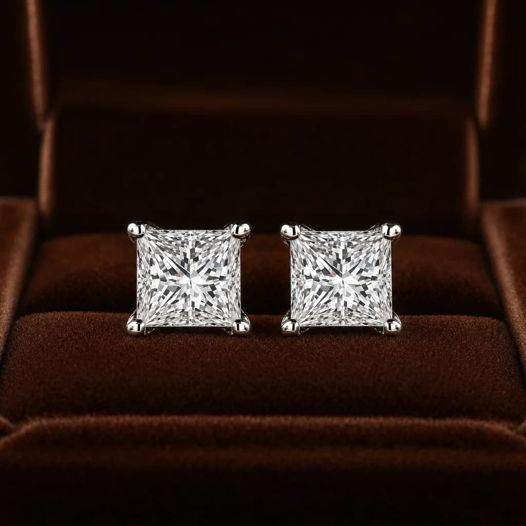 Princess Cut Diamond Stud Earrings 4