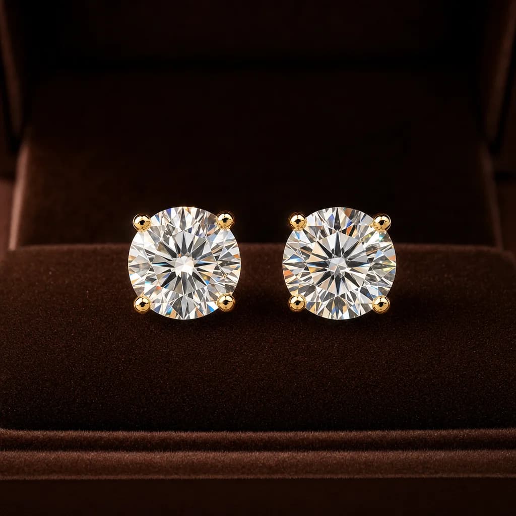 Round Brilliant Diamond Stud Earrings — 2ct 1