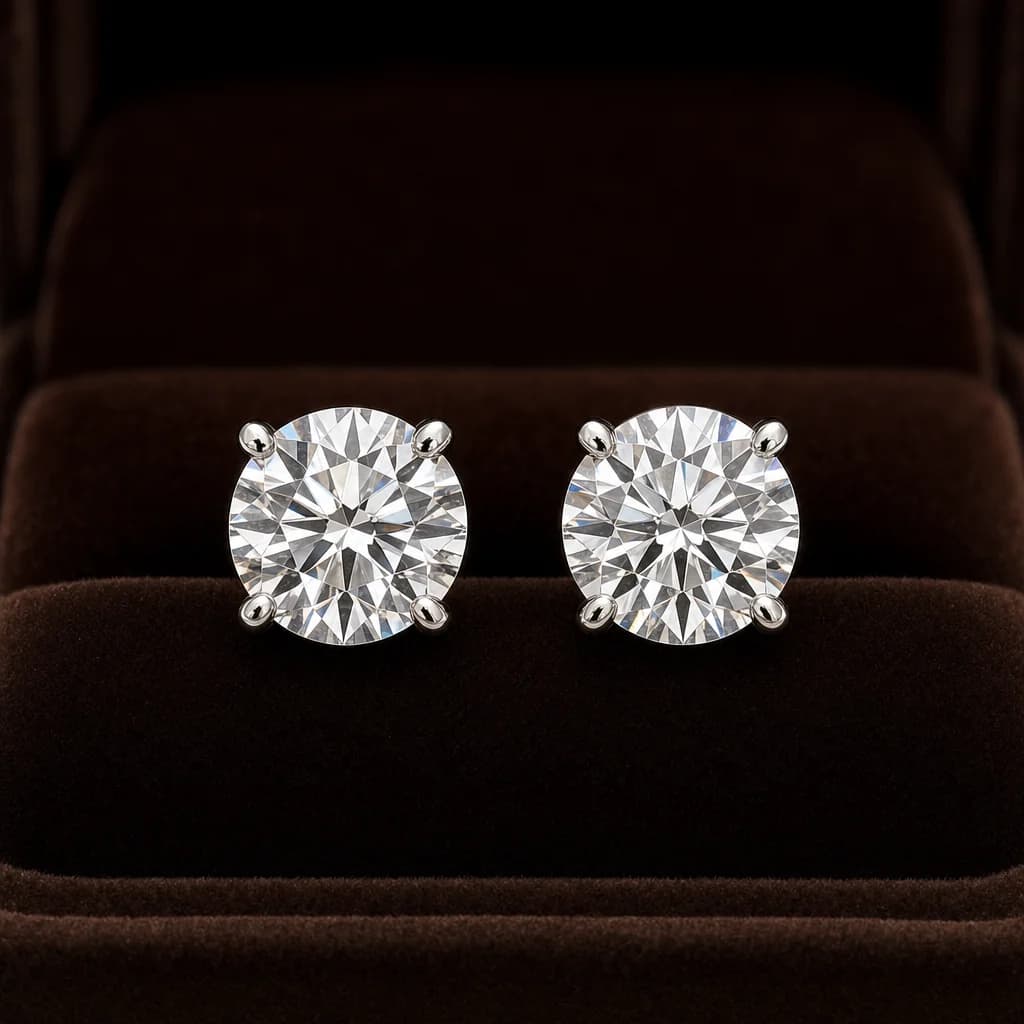 Round Brilliant Diamond Stud Earrings — 2ct 2