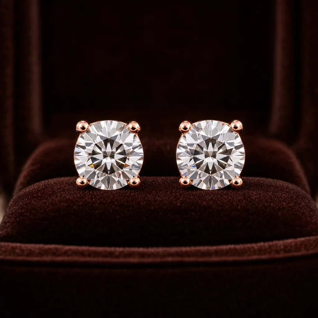 Round Brilliant Diamond Stud Earrings — 2ct 3
