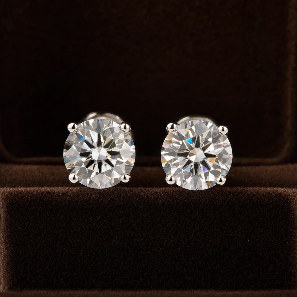 Round Brilliant Diamond Stud Earrings — 2ct 4