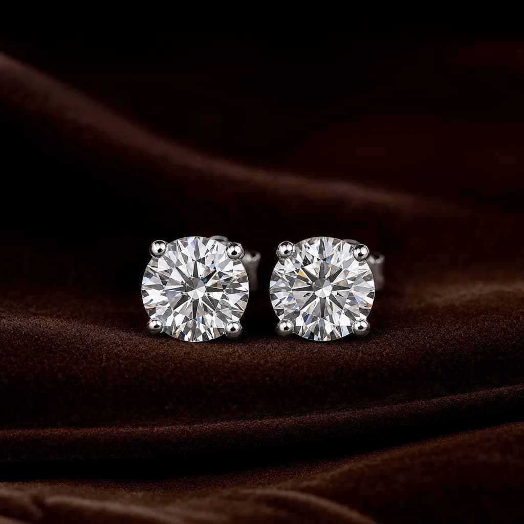 Round Brilliant Diamond Stud Earrings — 3ct 1