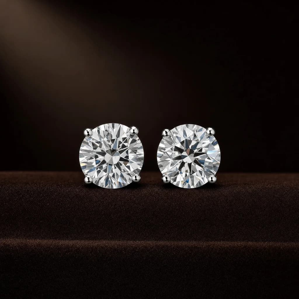 Round Brilliant Diamond Stud Earrings — 3ct 2