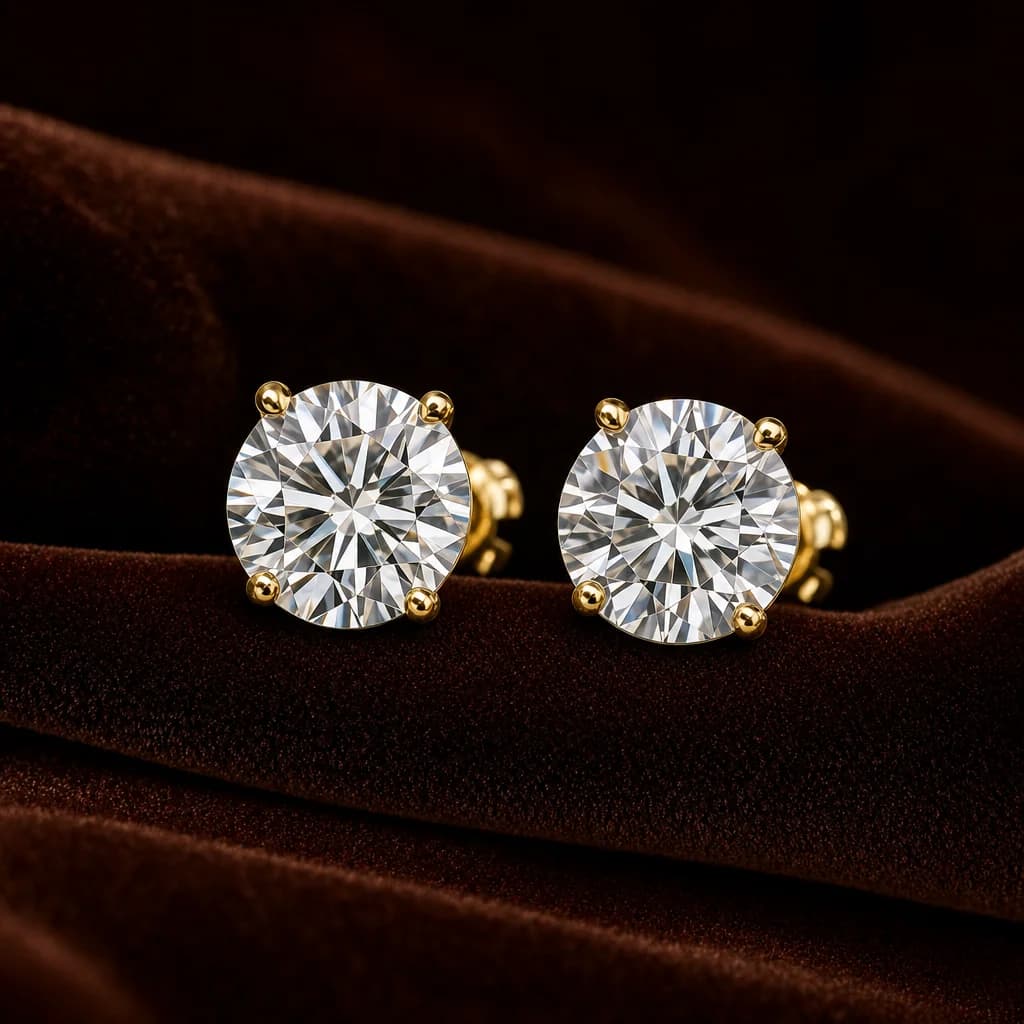 Round Brilliant Diamond Stud Earrings — 3ct 3