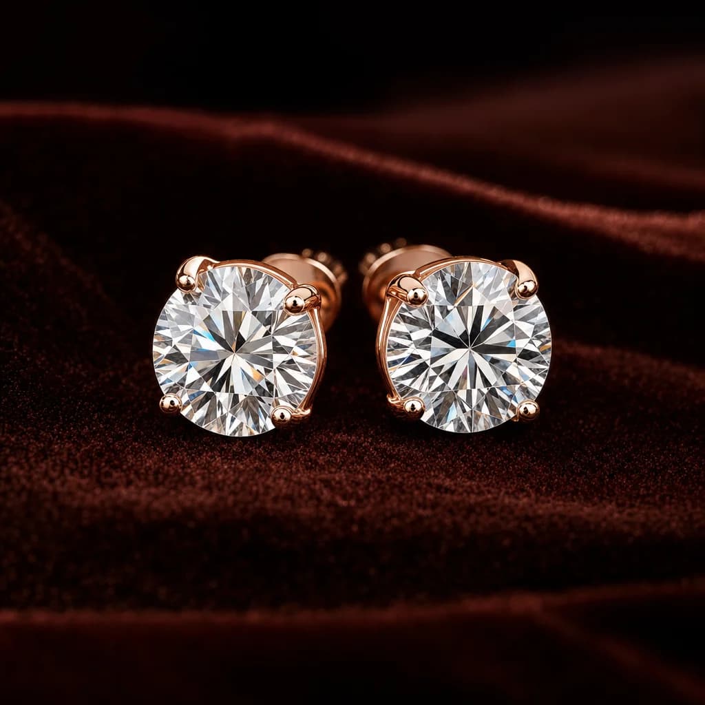 Round Brilliant Diamond Stud Earrings — 3ct 4