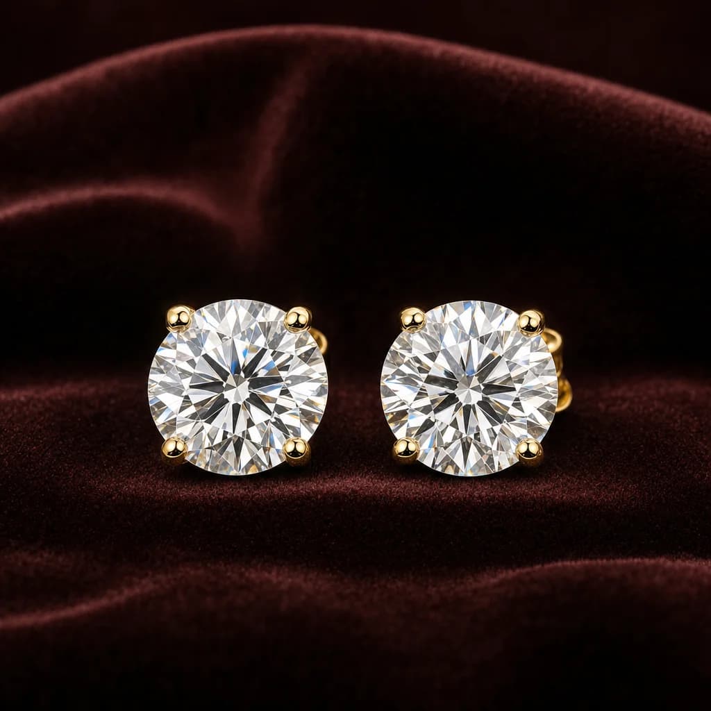 Round Brilliant Diamond Stud Earrings — 5ct 4