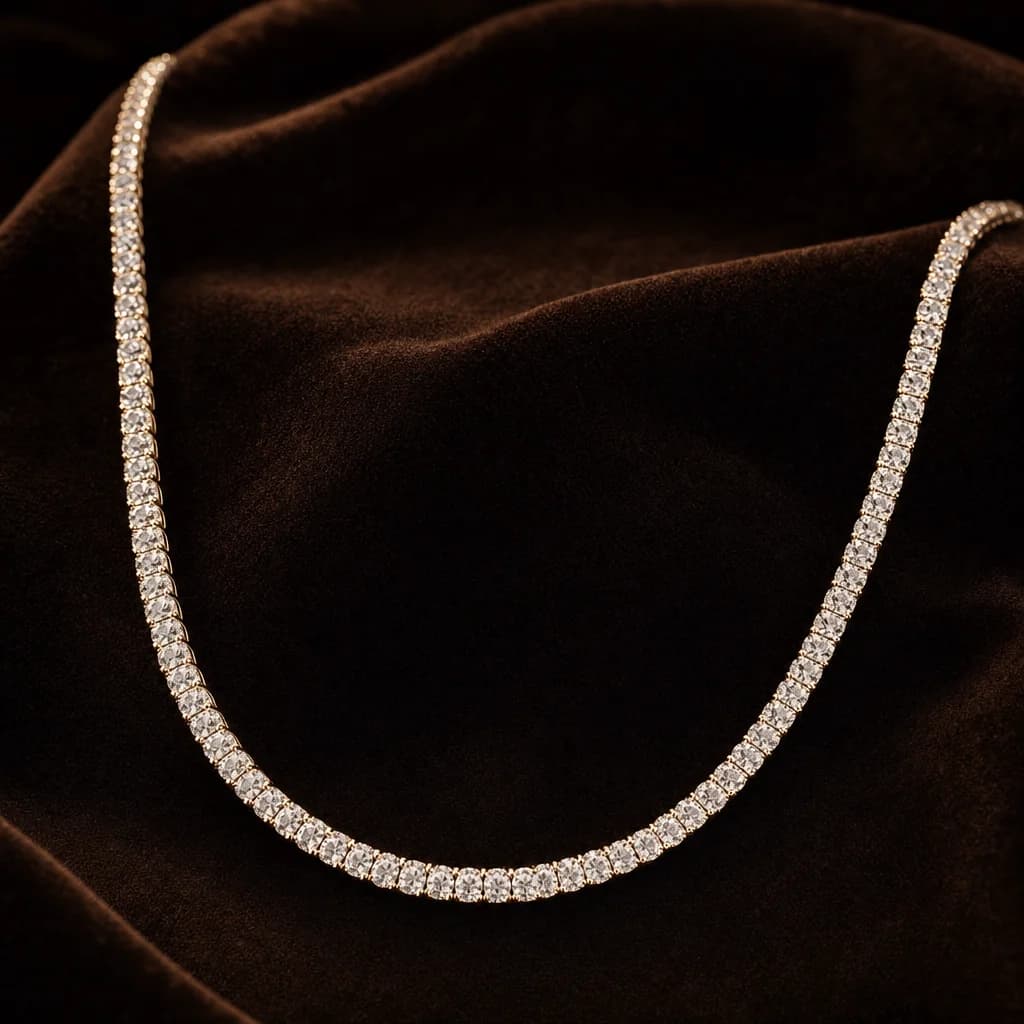Lab-grown diamond tennis necklace in 18K yellow gold IGI certified Trichel & Co.