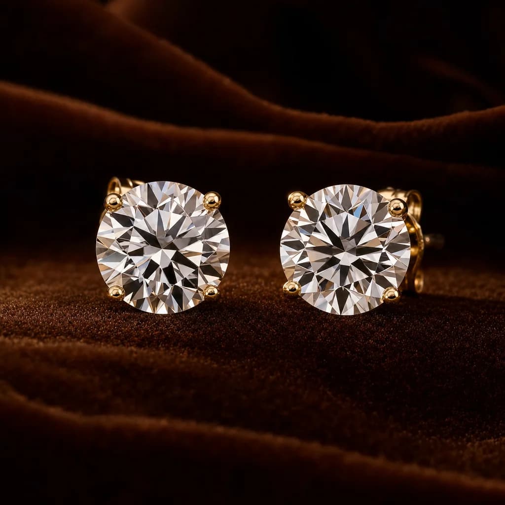 Round brilliant lab-grown diamond stud earrings in solid white gold IGI certified Trichel & Co.
